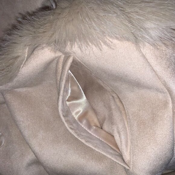 Vintage Faux Suede Coat Women’s Size Medium M. E. Internationale Long Fur Beige - Picture 11 of 11